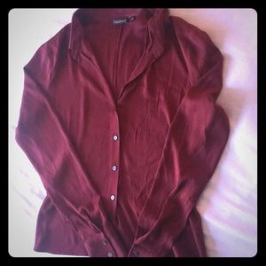Burgundy silk Tahari professional blouse.